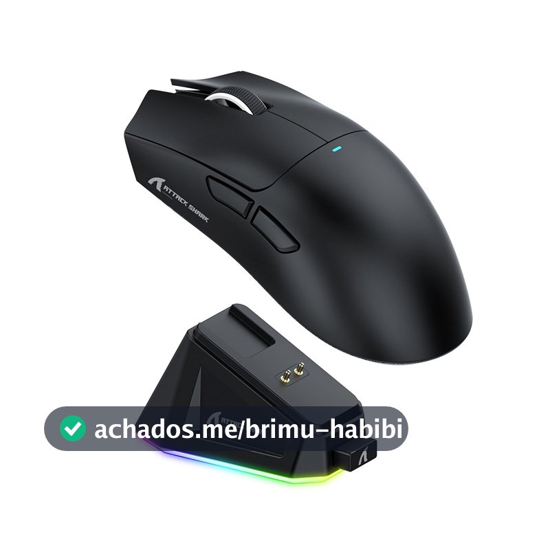 Mouse Gamer sem Fio Attack Shark X11 com Base de Carregamento Magnético RGB, Tri-Mode, 22.000 DPI, Sensor Óptico PAW3311, 5 Botões - Preto