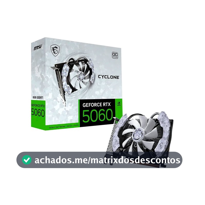 Placa de Vídeo MSI RTX 5060 Cyclone OC NVIDIA GeForce, 8GB, GDDR7, 128-bit - 912-V812-205