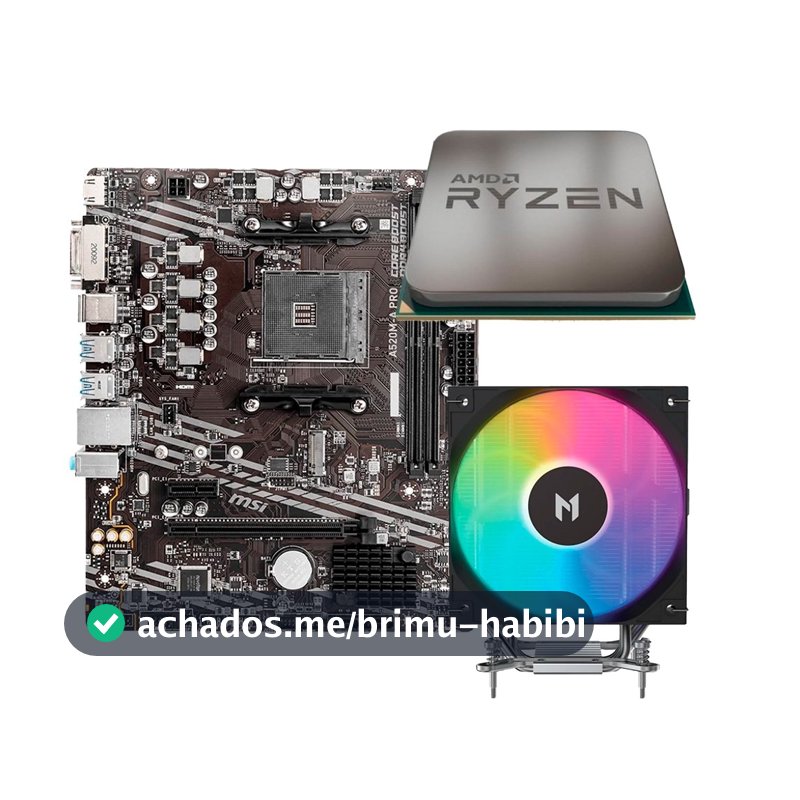 Placa Mãe MSI A520M-A PRO + Processador AMD Ryzen 5 5500F + Air Cooler MACH1 ARTIC