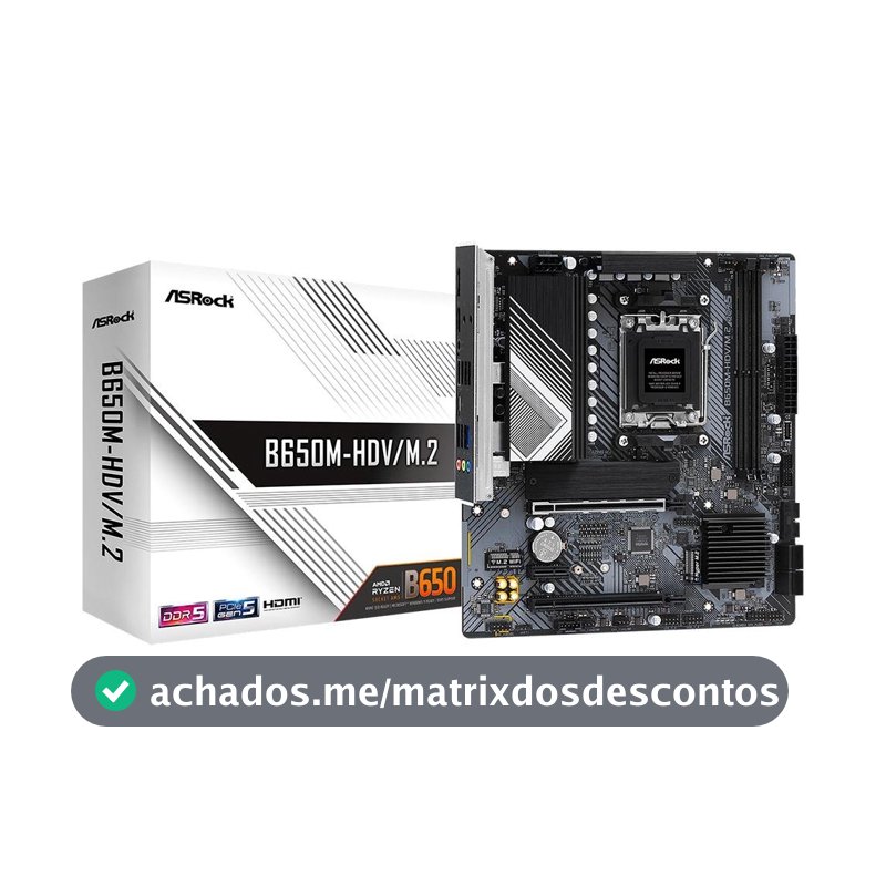 Placa-Mãe ASRock B650M-HDV/M.2, AMD B650, mATX, DDR5, Preto - 90-MXBLA