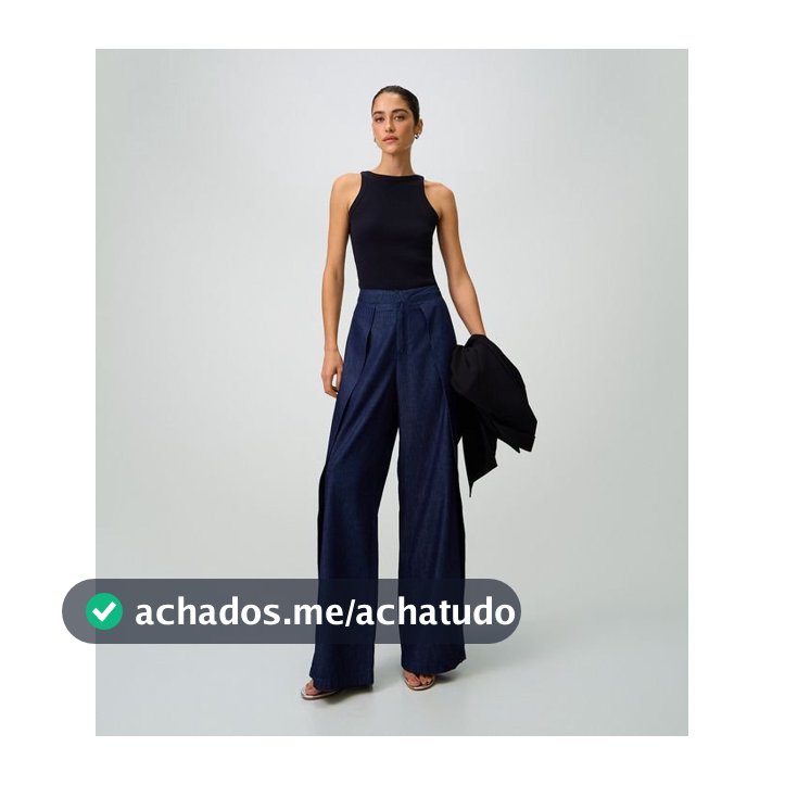 Calça Wide Leg em Jeans com Cós Transpassado Azul Escuro - Lojas Renner