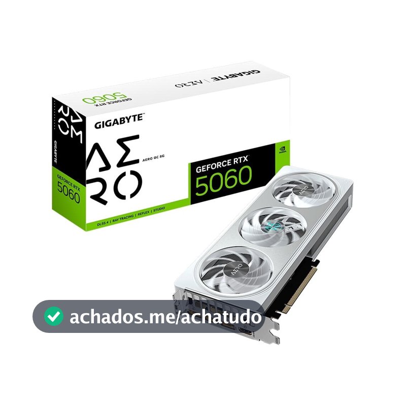 Placa de Vídeo Gigabyte RTX 5060 AERO OC 8G NVIDIA GeForce, 8GB GDDR7, 128bits, DLSS, Triple Fan, Ray Tracing - GV-N5060AERO OC-8GD