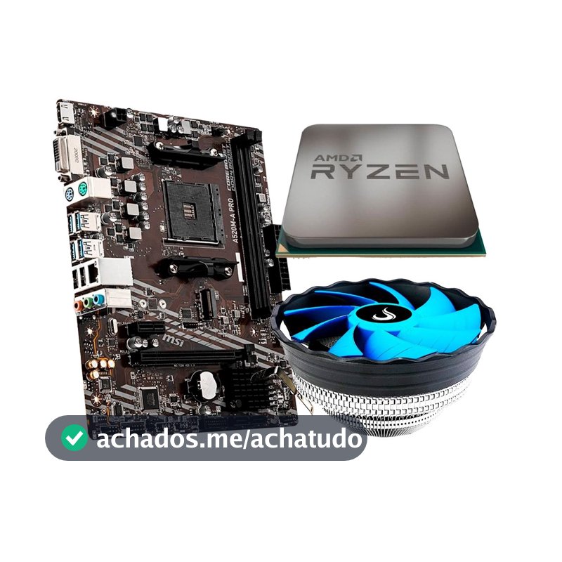Placa Mãe MSI A520M-A PRO + Processador AMD Ryzen 5 5500F + Air Cooler Gamer Rise Mode X2