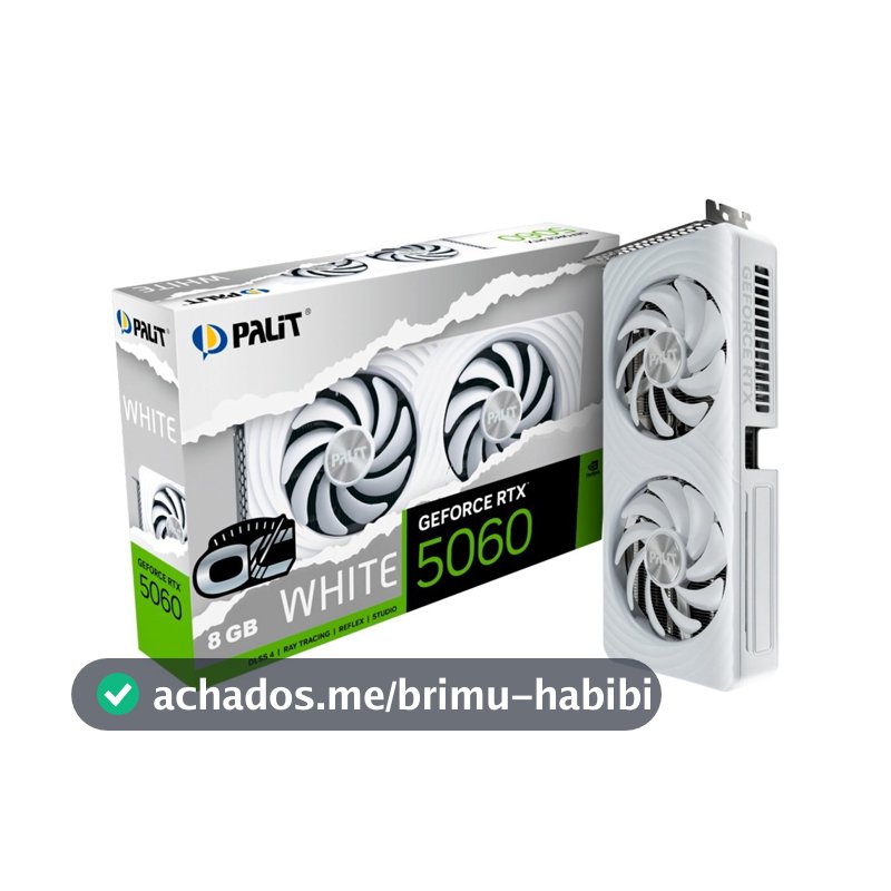 Placa de Video Palit GeForce RTX 5060 WHITE OC 8GB GDDR7 128bit 3-DP e HDMI - NE75060U19P1-GB2063M