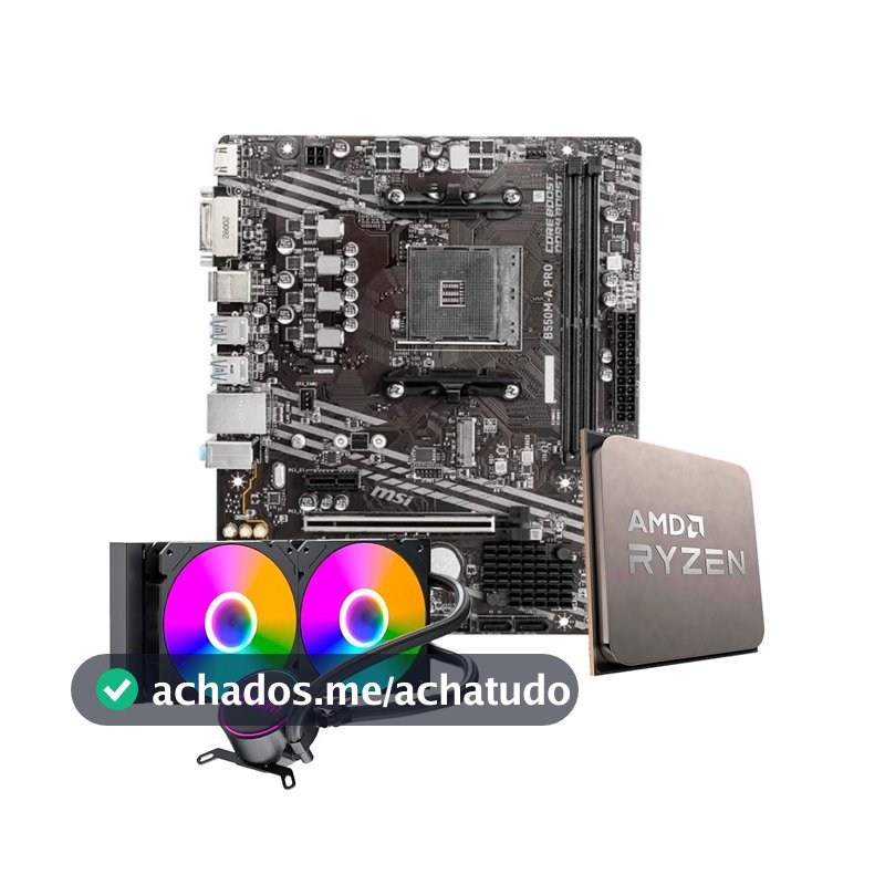 Placa-Mãe MSI B550M-A PRO + Processador AMD Ryzen 7 5700X + Water Cooler MACH1 Logic, RGB, 240mm