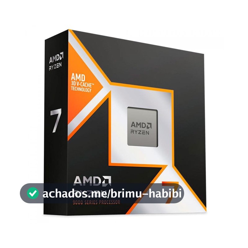 Processador AMD Ryzen 7 9800X3D, 4.7GHz (5.2GHz Max Turbo), Cache 104MB, 8 Núcleos, 16 Threads, AM5, Com Vídeo Integrado - 100-100001084WOF