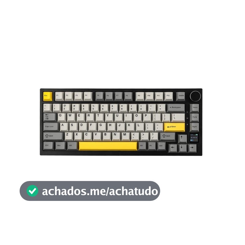 Teclado Sem Fio Mecânico Gamer AJAZZ AK820 Pro, Gasket Mount, Tela TFT, RGB, Tri-Mode, Switch Gift, Amarelo - Ajazz-AK820-Pro-GY-gift