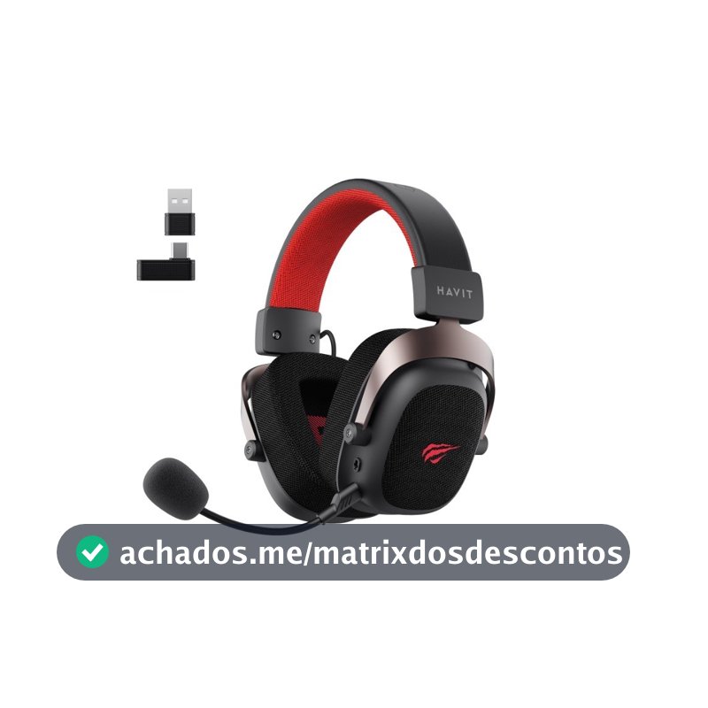Headset Gamer Sem Fio Havit H2002D Pro, Drivers 53mm, 2.4GHz, P3, Microfone Removível, Preto - HVGMH-H2002d PRO-BK+OC+RE