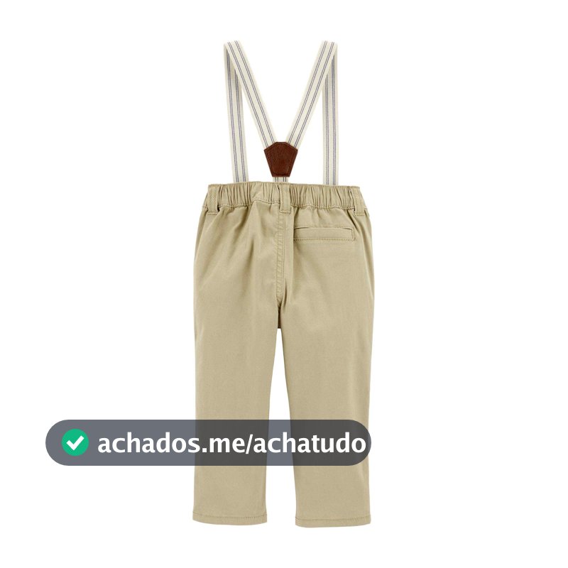 Calça sarja bebê com suspensório bege
