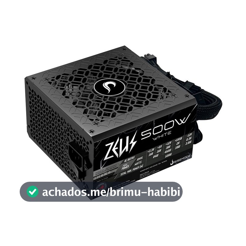 Fonte Gamer Rise Mode Zeus, 500W, PFC Ativo, Preto - RM-PSU-01-WT-500