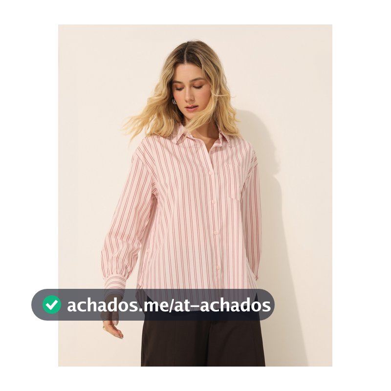 Camisa manga longa feminina em algodão listrada - Rosa Clara