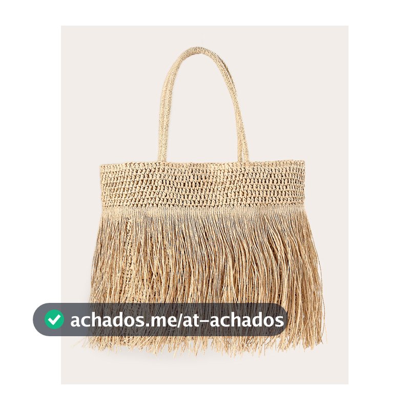Bolsa de praia feminina maxi de palha com franjas - Bege