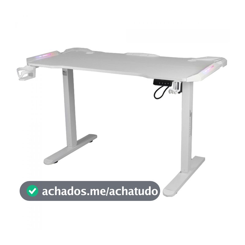 Mesa Gamer SuperFrame Epic Pro, RGB, Altura Ajustável, Com Suporte Para Headset e Copo, White, SF-TB-12060WA