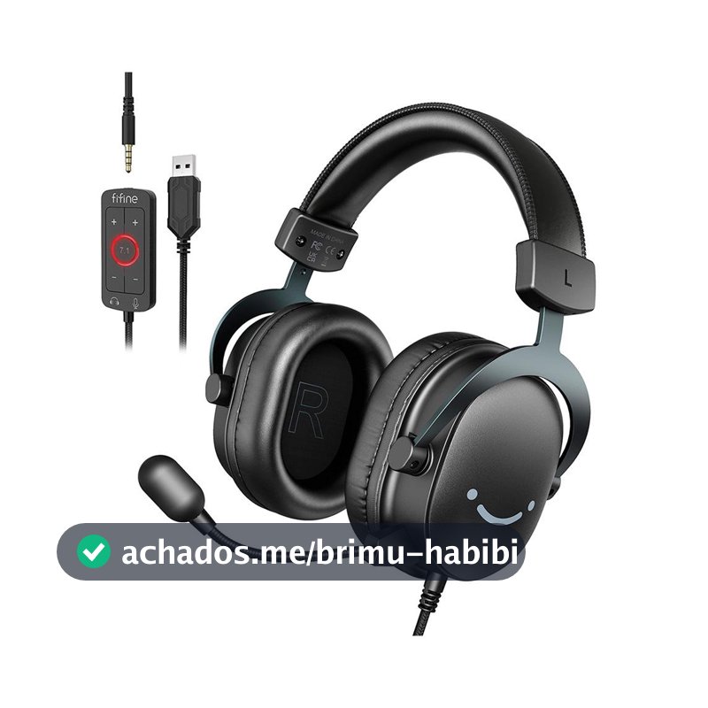 Headset Gamer Fifine H9, Som Surround 7.1, USB, Console e PC, Preto - H9