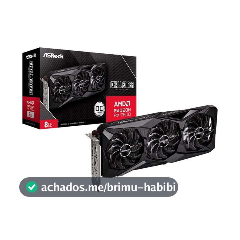 Placa de Vídeo ASRock RX 7600 Challenger PRO OC AMD Radeon, 8GB, GDDR6, Triple Fan - 90-GA62ZZ-00UANF