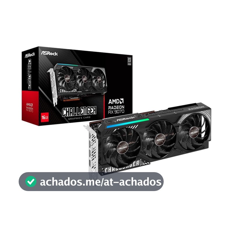 Placa de Vídeo ASRock RX 9070 Challenger AMD Radeon, LED, 16GB, GDDR6, FidelityFX, RDNA - 90-GA5NZZ-00UANF