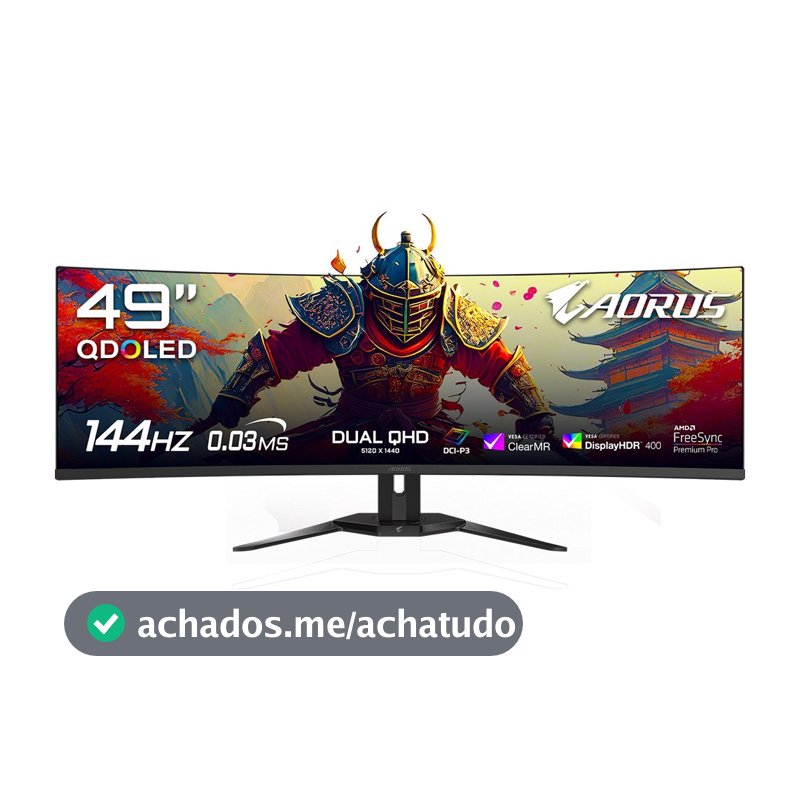 Monitor Gamer Gigabyte AORUS QD-OLED 49", Dual QHD, 144Hz, 0.03ms, FreeSync Premium Pro, HDR 400, USB-C, Altura Ajustável, Som Integrado - CO49DQ-SA