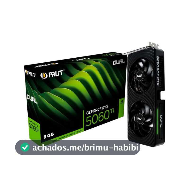 Placa de Vídeo Palit RTX 5060 Ti DUAL NVIDIA GeForce, 8GB GDDR7 128bit, FP4 e DLSS 4, Ray Tracing - NE7506T019P1-GB2062D