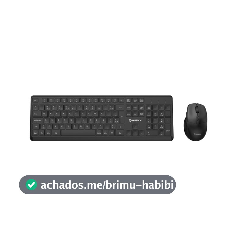 Kit Teclado e Mouse Office Sem Fio Husky Duo Vero 400, Clique Silencioso, Botões Laterais, ABNT2, Full Size, 2.4GHz, Preto - HCO230PT