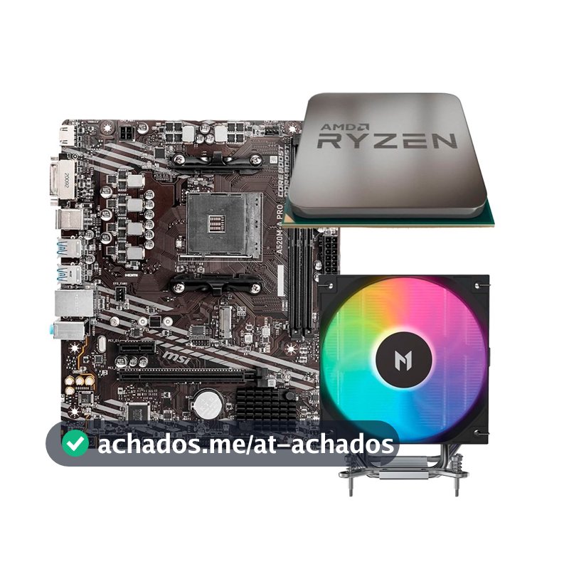 Placa Mãe MSI A520M-A PRO + Processador AMD Ryzen 5 5500F + Air Cooler MACH1 ARTIC