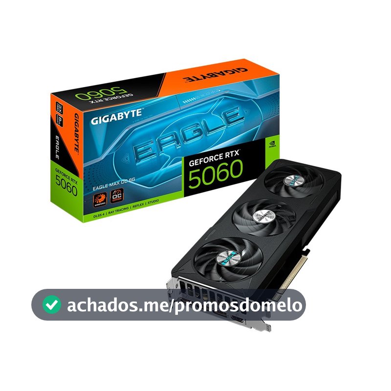 Placa de Vídeo Gigabyte RTX 5060 EAGLE MAX OC 8GB NVIDIA GeForce, 8GB GDDR7, 128bit, Triple Fan, Ray Tracing - GV-N5060EAGLEMAX OC-8GD
