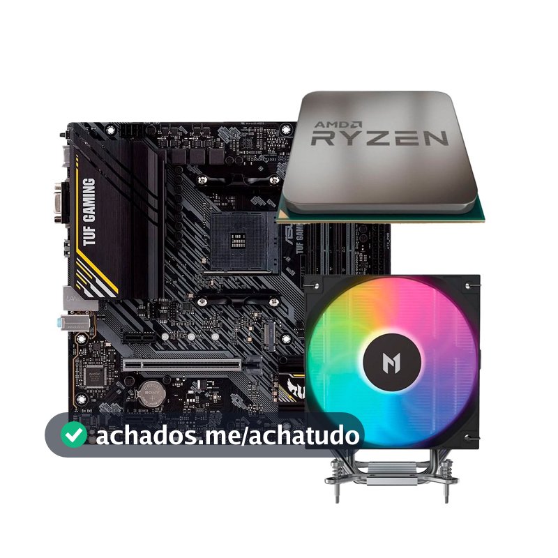 Placa-Mãe ASUS TUF GAMING A520M-PLUS II + Processador AMD Ryzen 5 5500F + Air Cooler MACH1 ARTIC