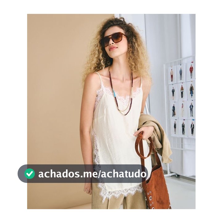 Blusa de Alça em Crepe com Detalhe de Renda Amarelo - Lojas Renner
