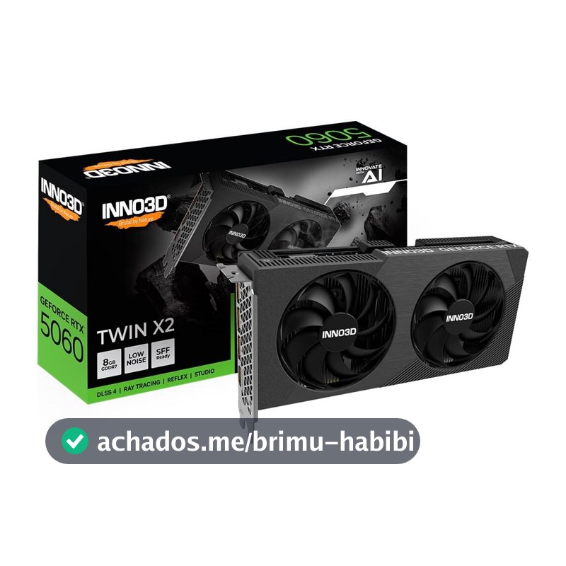 Placa de Video Inno3D RTX 5060 Twin X2 NVIDIA Geforce, 8GB, 128bits, 2497MHz, FP4 e DLSS 4, Ray Tracing - N50602-08D7-195071N