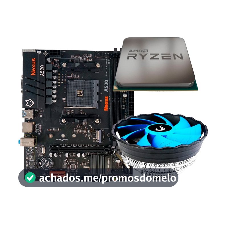 Placa-Mãe Husky Nexus A520 + Processador AMD Ryzen 5 5500F + Air Cooler Gamer Rise Mode X2