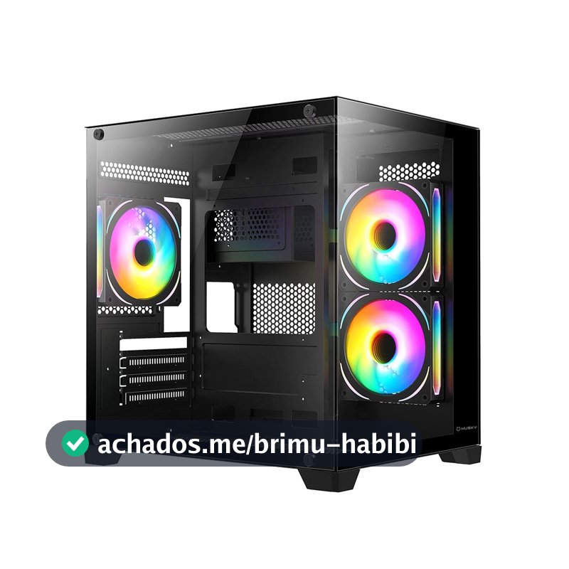 Gabinete Gamer Husky Dome 10, Micro-ATX, Lateral e Frontal em Vidro, Sem Fans, Preto - HGN10PT