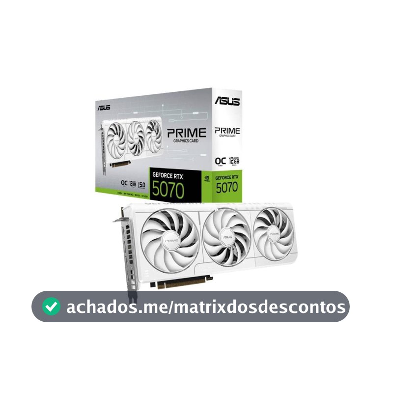 Placa de Vídeo ASUS PRIME RTX 5070 OC 12G WHITE NVIDIA Geforce, 12GB, GDDR7, OpenGL 4.6, 2587 MHz, Triple Fan, DLSS 4 - 90YV0M19-M0NA00