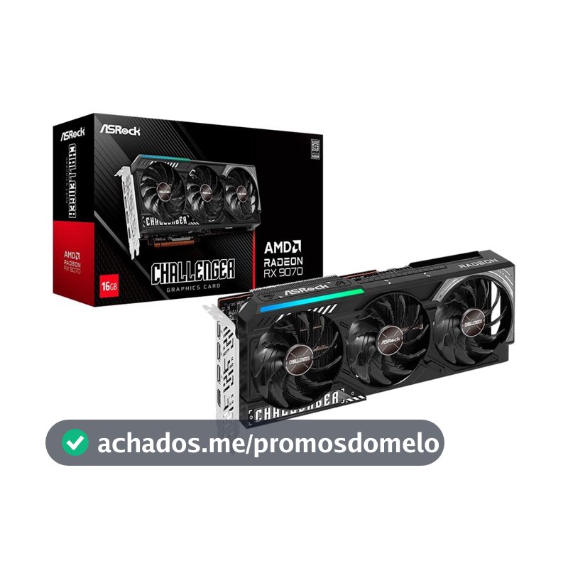 Placa de Vídeo ASRock RX 9070 Challenger AMD Radeon, LED, 16GB, GDDR6, FidelityFX, RDNA - 90-GA5NZZ-00UANF