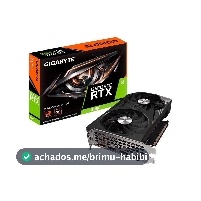 Placa de Vídeo RTX 3060 Windforce OC 12G (rev. 2.0) Gigabyte NVIDIA GeForce, 12GB GDDR6, 192bits, Ray Tracing - GV-N3060WF2OC-12GD
