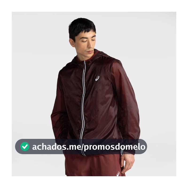Jaqueta Masculina ASICS com Capuz Ultraleve Packable Repelente à Água em Promoção