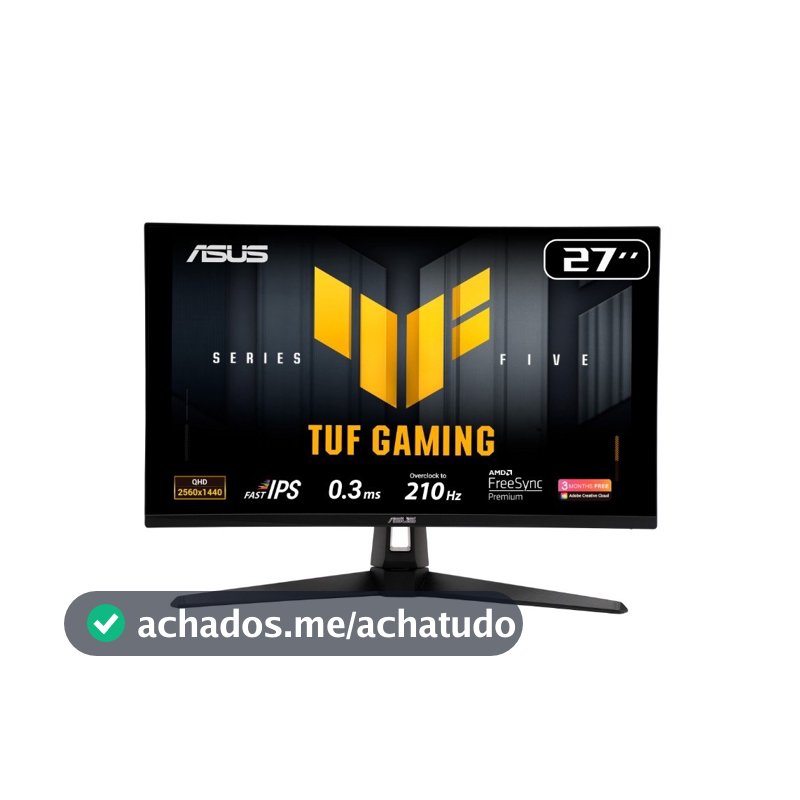 Monitor Gamer ASUS TUF 27", QHD, 210Hz, 0.3ms, Fast IPS, G-Sync Comp, FreeSync Premium, HDR10, Som Integrado - VG27AQ5A