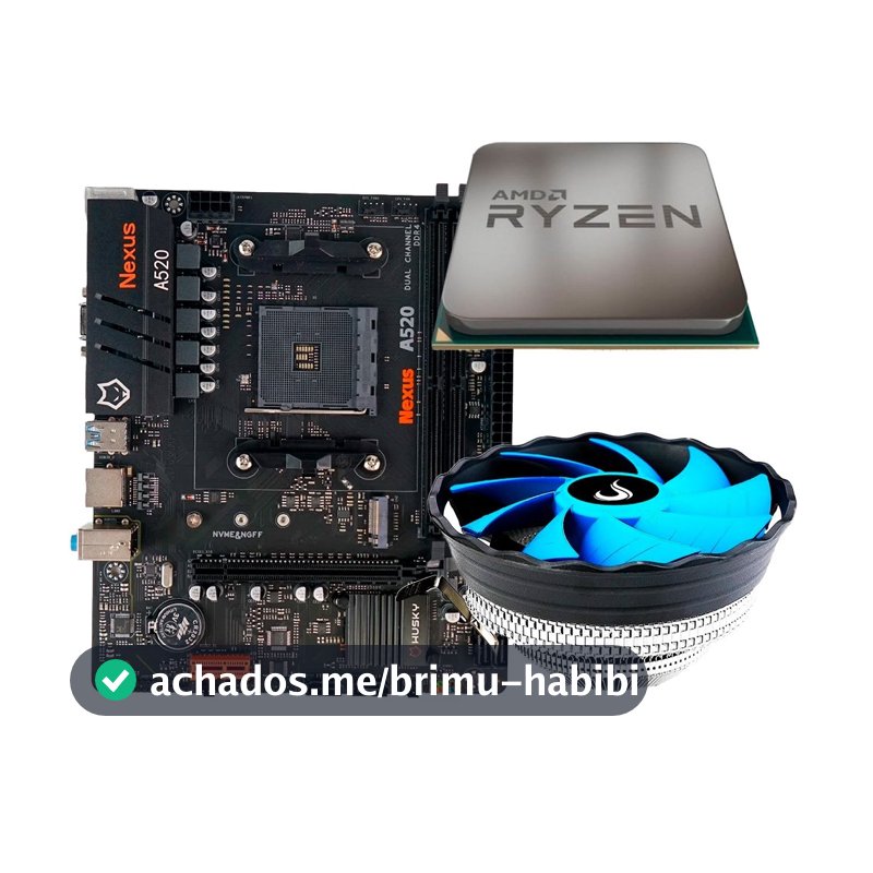 Placa-Mãe Husky Nexus A520 + Processador AMD Ryzen 5 5500F + Air Cooler Gamer Rise Mode X2