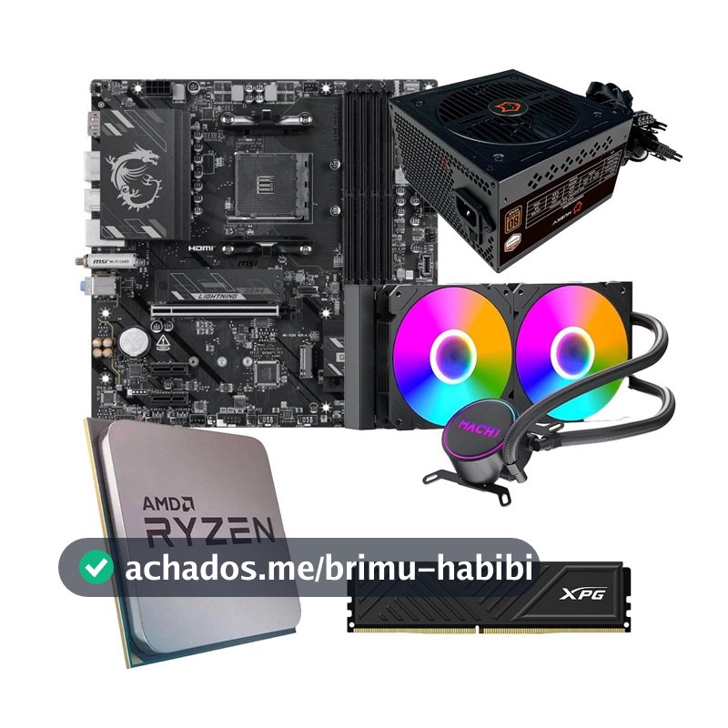 Placa-Mãe MSI B550M Gaming Plus WiFi6E + Ryzen 7 5700X + Water Cooler MACH1 Logic 240mm + Memória XPG 16GB + Fonte 650W