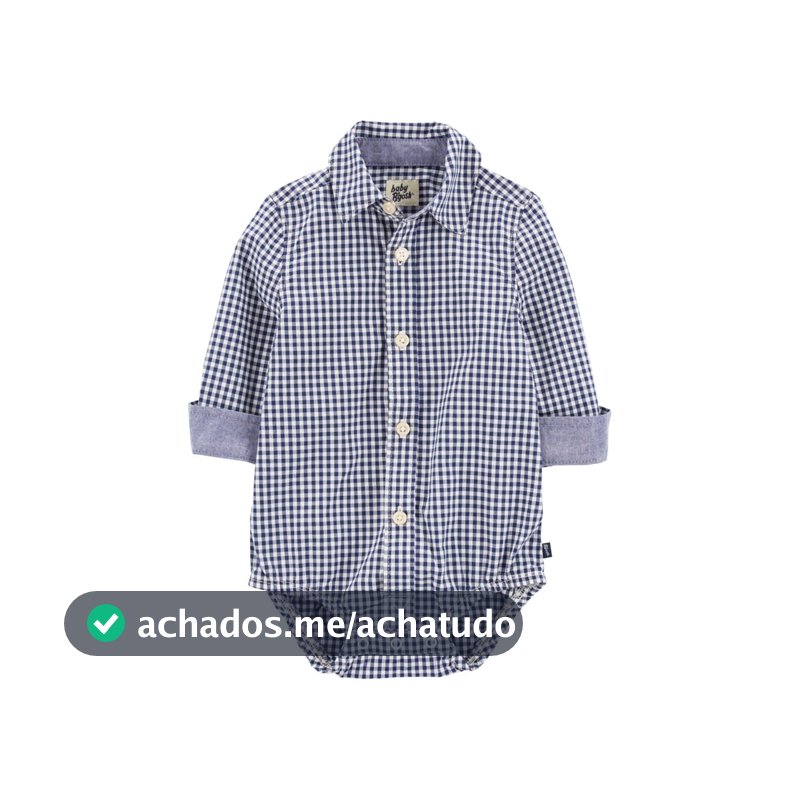 Body camisa bebê xadrez manga longa azul