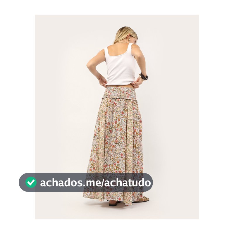 Saia longa evasê pala alta estampada - Multicor