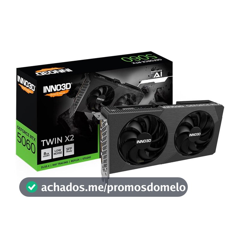 Placa de Video Inno3D RTX 5060 Twin X2 NVIDIA Geforce, 8GB, 128bits, 2497MHz, FP4 e DLSS 4, Ray Tracing - N50602-08D7-195071N