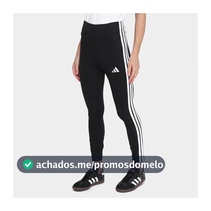 Calça Legging Adidas 3 Stripes Feminina - Preto+Branco