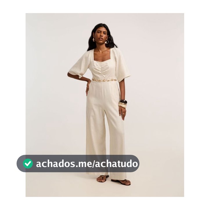 Macacão Wide Leg em Viscolinho com Franzido no Busto Bege - Lojas Renner