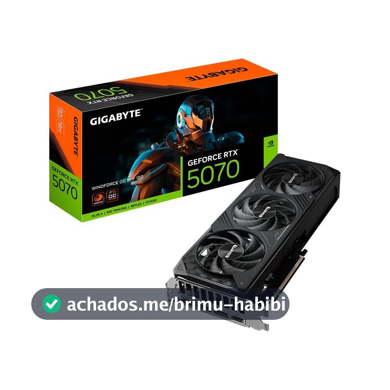 Placa de Vídeo Gigabyte RTX 5070 WINDFORCE OC SFF 12G NVIDIA GeForce, 12GB GDDR7, 192bits, DLSS, Ray Tracing - 9VN5070WO-00-G10