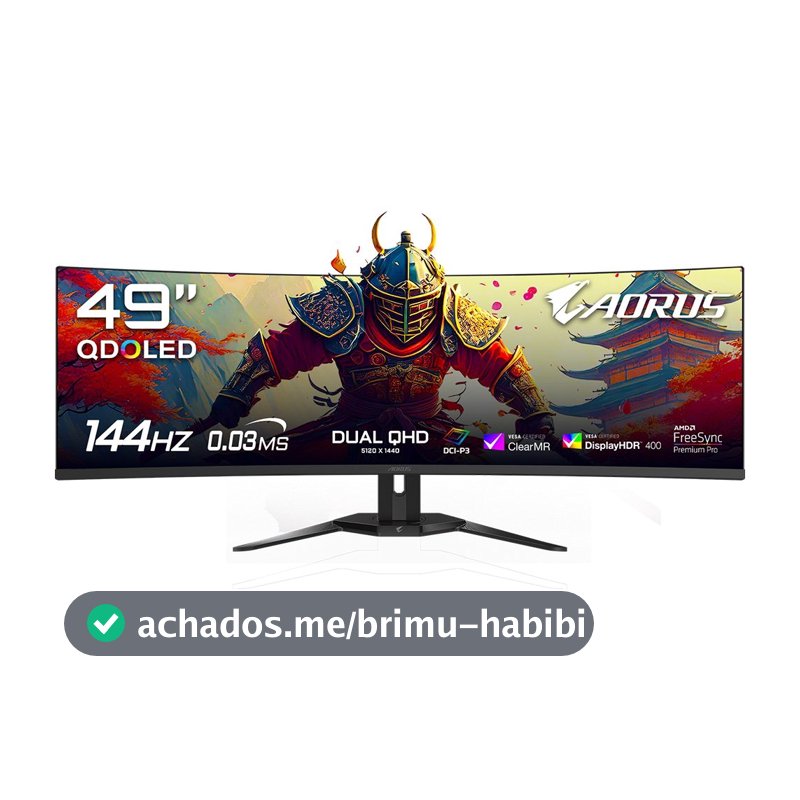 Monitor Gamer Gigabyte AORUS QD-OLED 49", Dual QHD, 144Hz, 0.03ms, FreeSync Premium Pro, HDR 400, USB-C, Altura Ajustável, Som Integrado - CO49DQ-SA