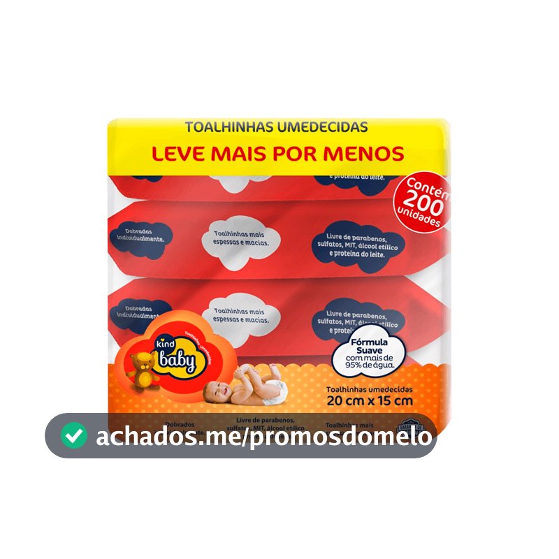 Kit Toalhas Umedecidas Infantil Kind Baby 200 Unidades