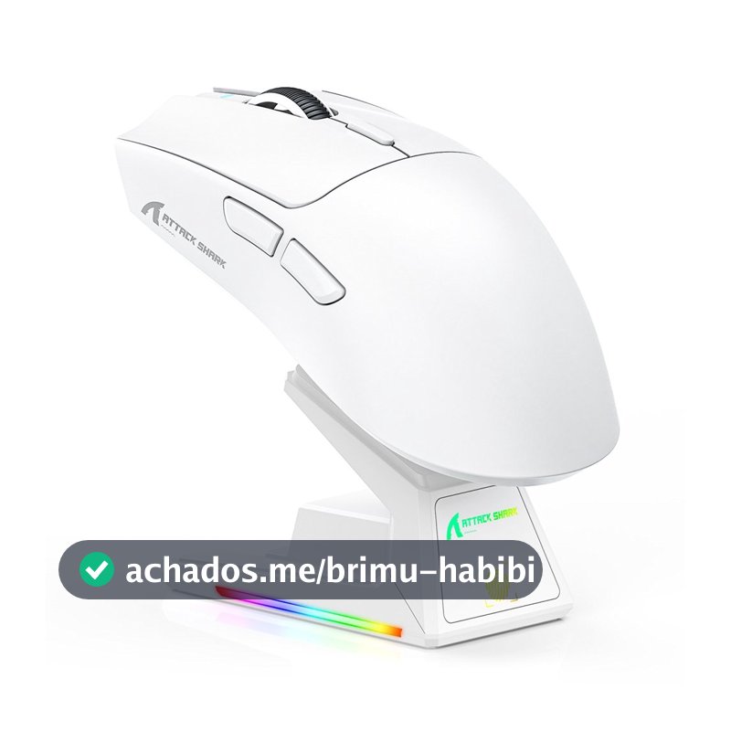 Mouse Gamer sem Fio Attack Shark X1, Ultraleve, com Base de Carregamento Magnético RGB, Tri-Mode, 40.000 DPI, Sensor Óptico PAW3395 PRO, 6 Botões - Branco