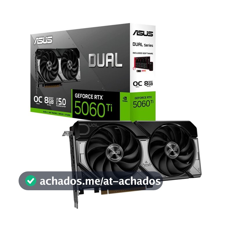 Placa de Vídeo ASUS RTX 5060 TI DUAL O8G NVIDIA GeForce, 8GB, GDDR7, DLSS, Ray Tracing - 90YV0MP2-M0NA00