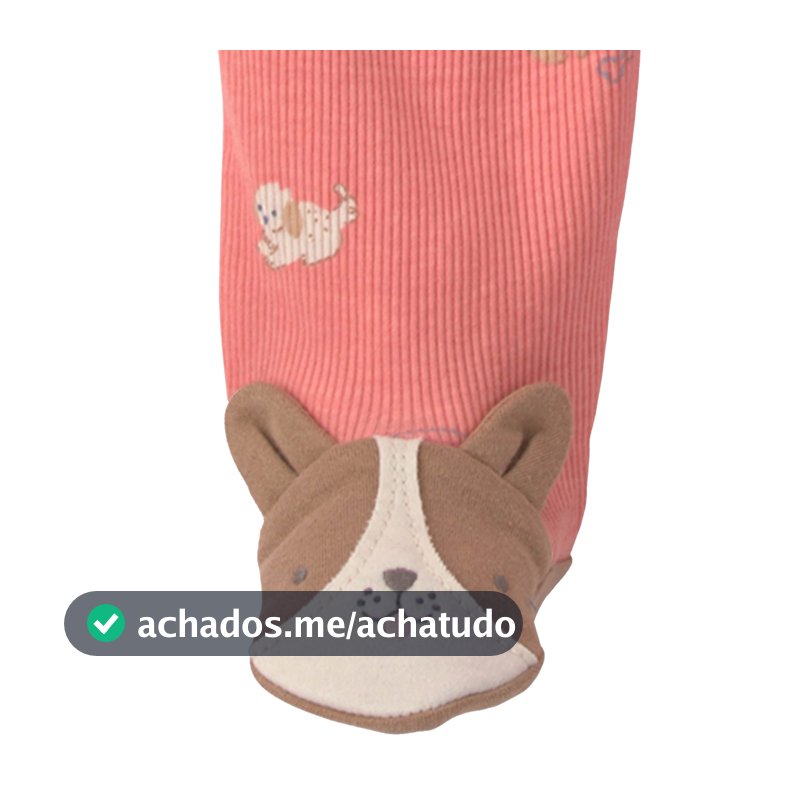Macacão bebê com pezinho canelado cachorros - rosa