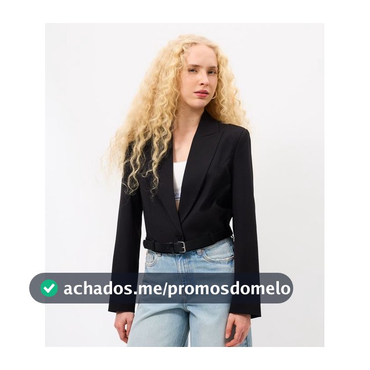 Blazer Cropped Estruturado e Alfaiatado com Cinto na Barra Preto - Lojas Renner