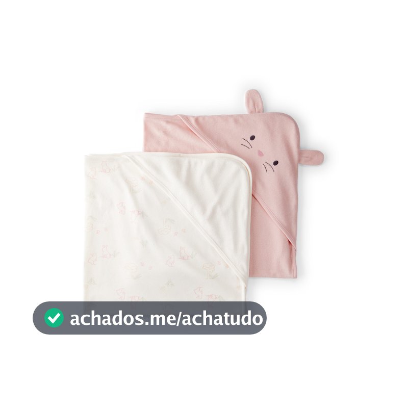 Kit toalha bebê 2 peças com capuz coelhinhos interativo - multicor